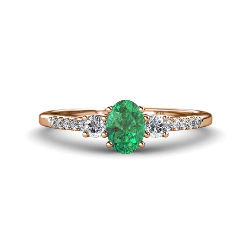 Arista Classic Oval Cut Emerald and Round Diamond Three Stone Engagement Ring 