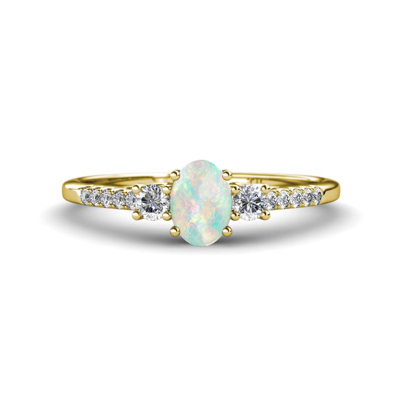 Arista Classic Oval Cut Opal and Round Diamond Three Stone Engagement Ring 
