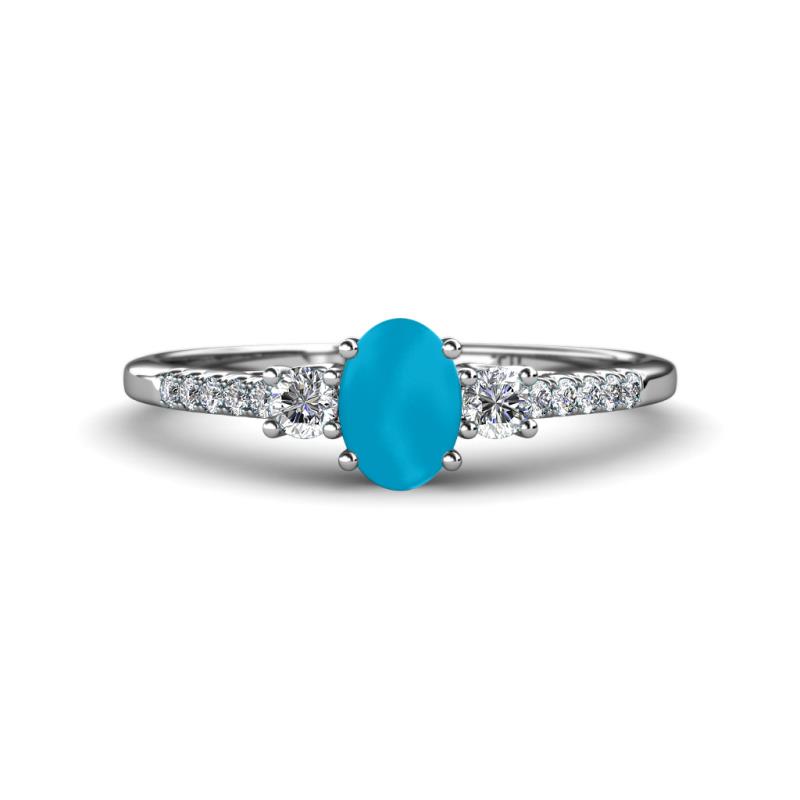 Arista Classic Oval Cut Turquoise and Round Diamond Three Stone Engagement Ring 