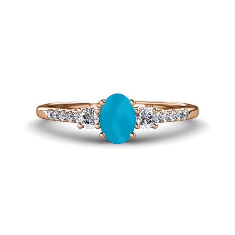 Arista Classic Oval Cut Turquoise and Round Diamond Three Stone Engagement Ring 