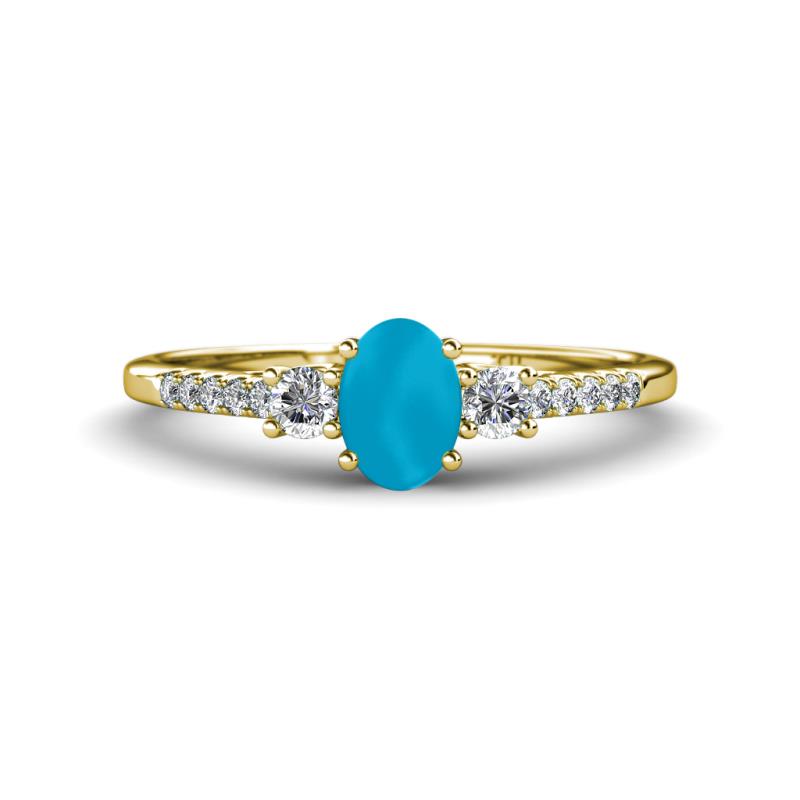 Arista Classic Oval Cut Turquoise and Round Diamond Three Stone Engagement Ring 