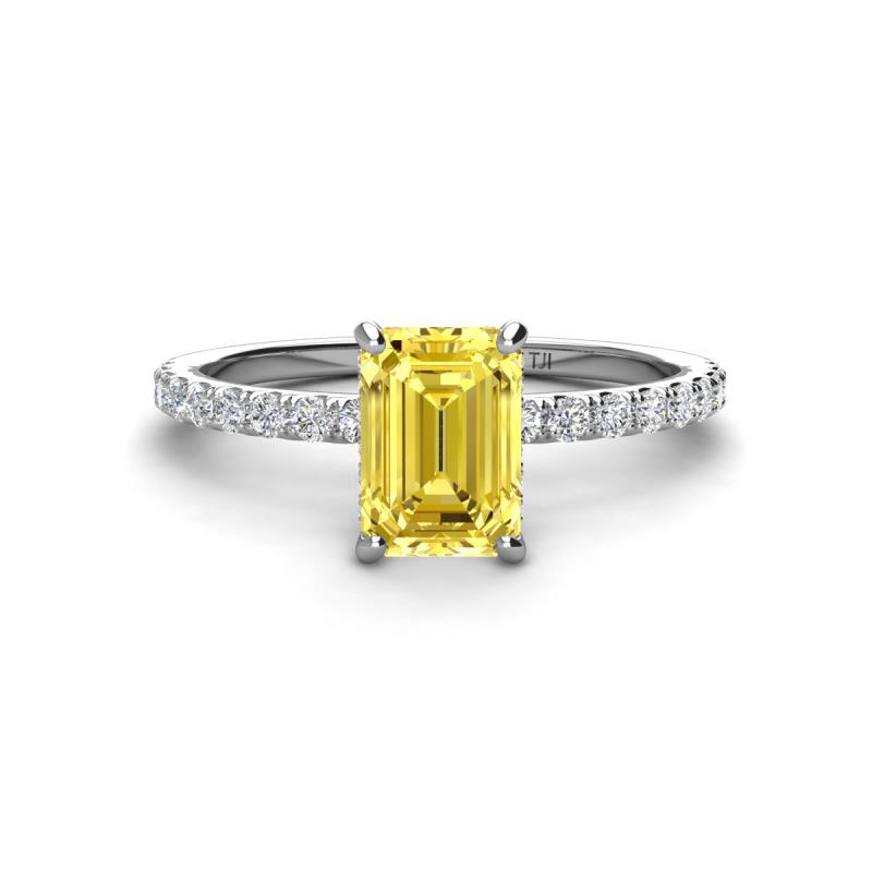 Thin Gold Band Hidden Emerald Cut Halo Ring In 14K Yellow Gold
