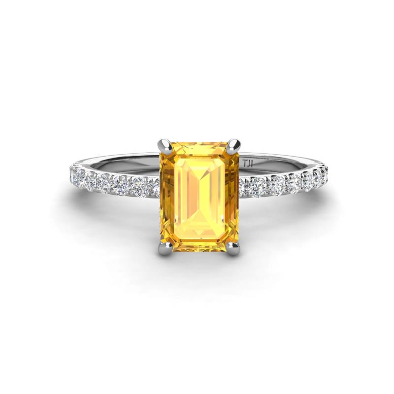 Charlotte Desire 8x6 mm Emerald Cut Citrine and Round Diamond Hidden Halo Engagement Ring 