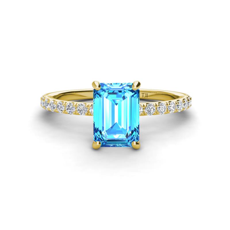 Charlotte Desire 8x6 mm Emerald Cut Blue Topaz and Round Diamond Hidden Halo Engagement Ring 