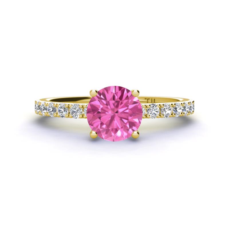 Lillian Desire 6.00 mm Round Lab Created Pink Sapphire and Diamond Engagement Ring 