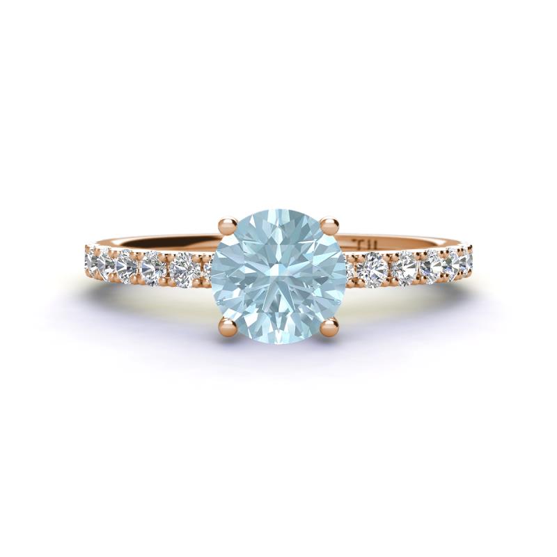 Lillian Desire 6.50 mm Round Aquamarine and Diamond Engagement Ring 