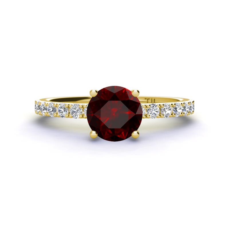 Lillian Desire 6.50 mm Round Red Garnet and Diamond Engagement Ring 