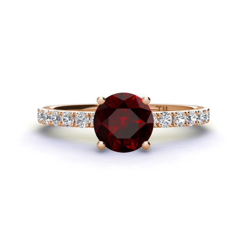 Lillian Desire 6.50 mm Round Red Garnet and Diamond Engagement Ring 