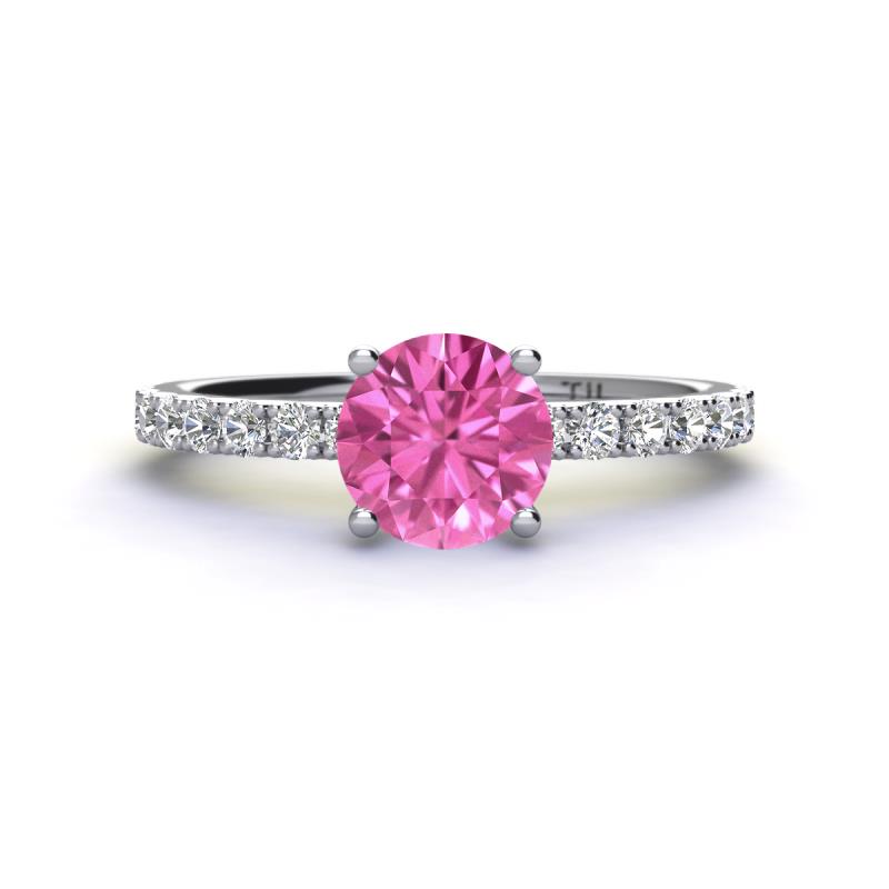 Lillian Desire 6.00 mm Round Lab Created Pink Sapphire and Diamond Engagement Ring 