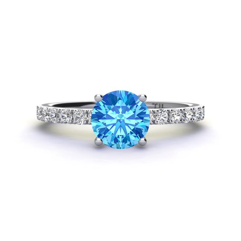 Lillian Desire 6.50 mm Round Blue Topaz and Diamond Engagement Ring 