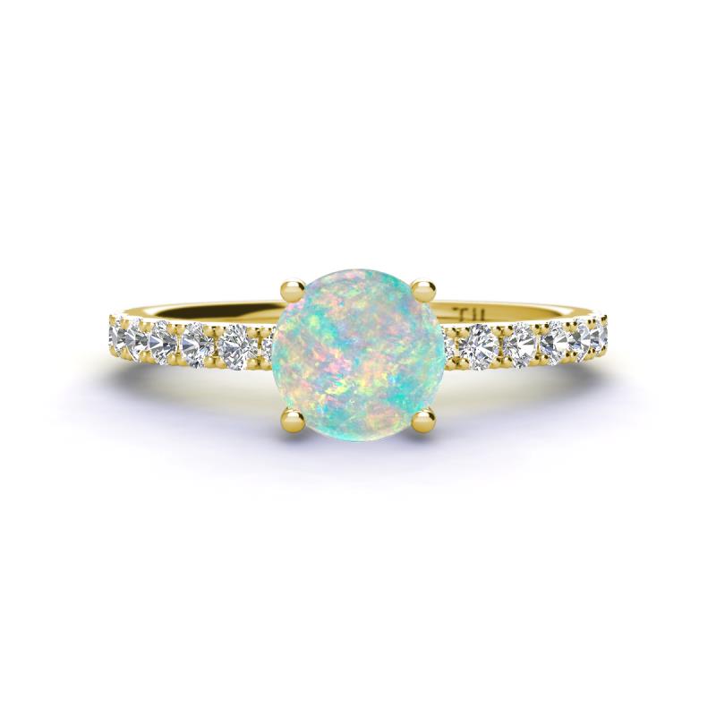 Lillian Desire 6.00 mm Round Opal and Diamond Engagement Ring 