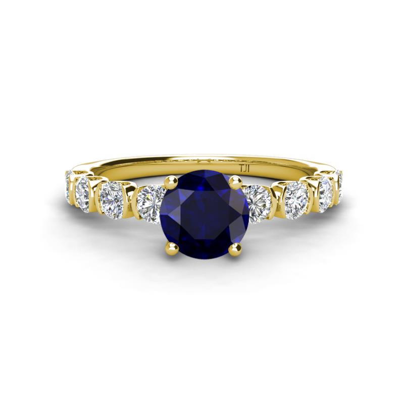 Julian Desire 6.00 mm Round Blue Sapphire and Bezel Set Diamond Engagement Ring 