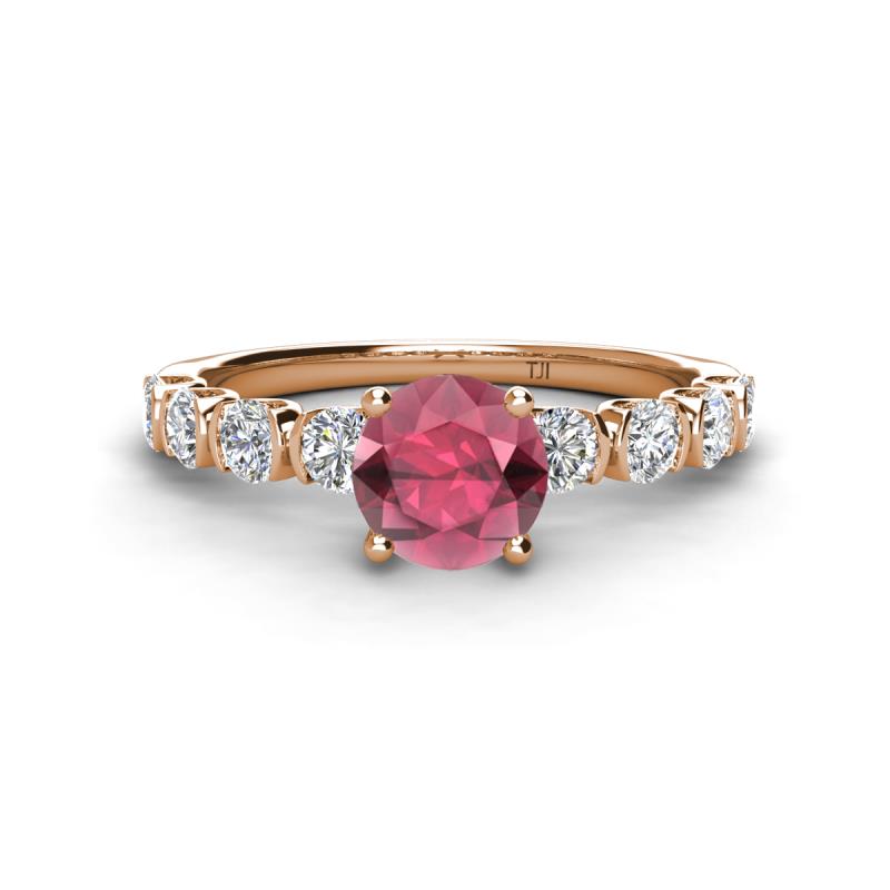 Julian Desire 6.50 mm Round Rhodolite Garnet and Bezel Set Diamond Engagement Ring 