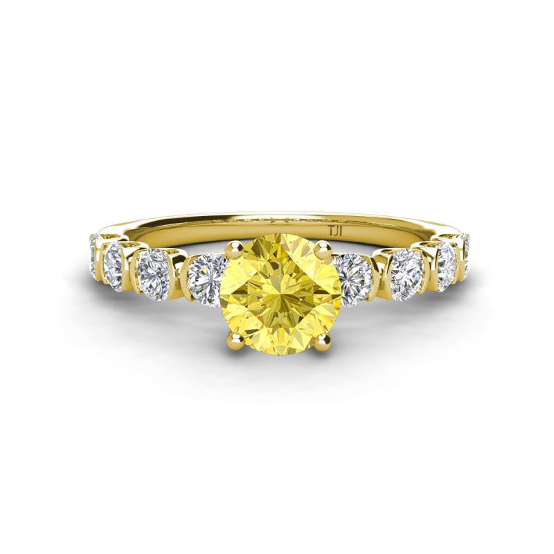 Julian Desire 6.00 mm Round Lab Created Yellow Sapphire and Bezel Set Diamond Engagement Ring 