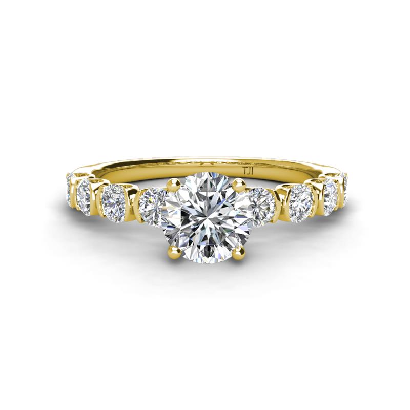 Julian Desire 6.50 mm Round Forever Brilliant Moissanite and Bezel Set Diamond Engagement Ring 