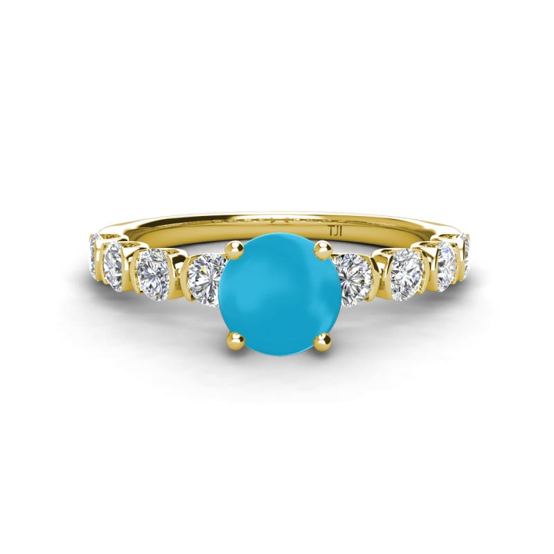 Julian Desire 6.00 mm Round Turquoise and Bezel Set Diamond Engagement Ring 