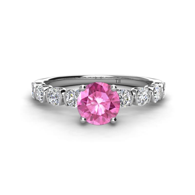 Julian Desire 6.00 mm Round Lab Created Pink Sapphire and Bezel Set Diamond Engagement Ring 