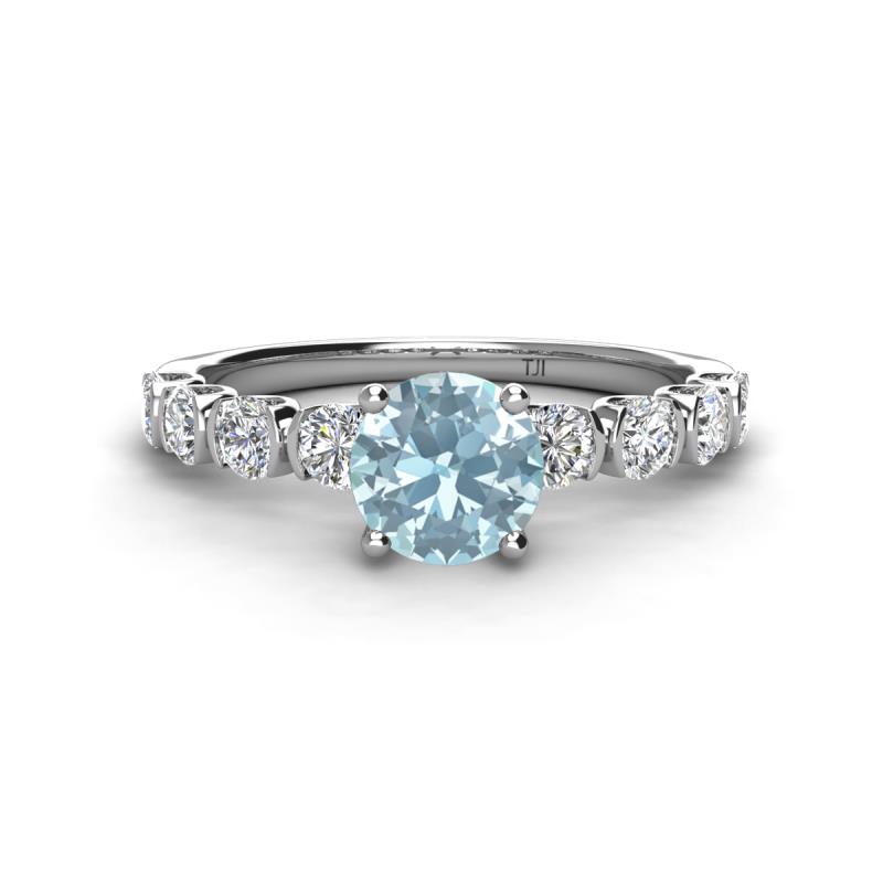 Julian Desire 6.50 mm Round Aquamarine and Bezel Set Diamond Engagement Ring 