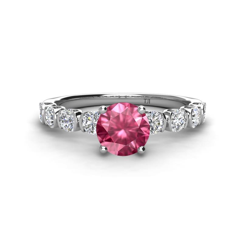 Julian Desire 6.50 mm Round Pink Tourmaline and Bezel Set Diamond Engagement Ring 