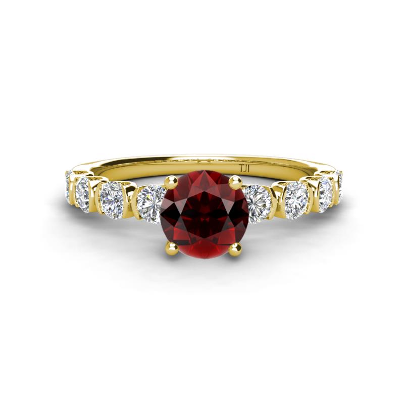 Julian Desire 6.50 mm Round Red Garnet and Bezel Set Diamond Engagement Ring 