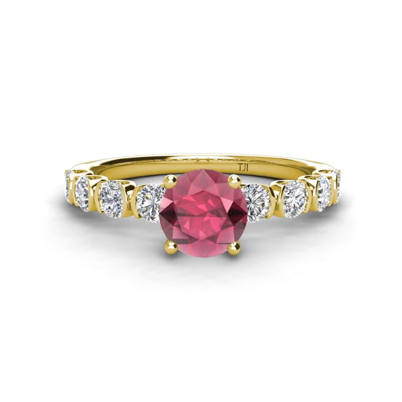 Julian Desire 6.50 mm Round Rhodolite Garnet and Bezel Set Diamond Engagement Ring 