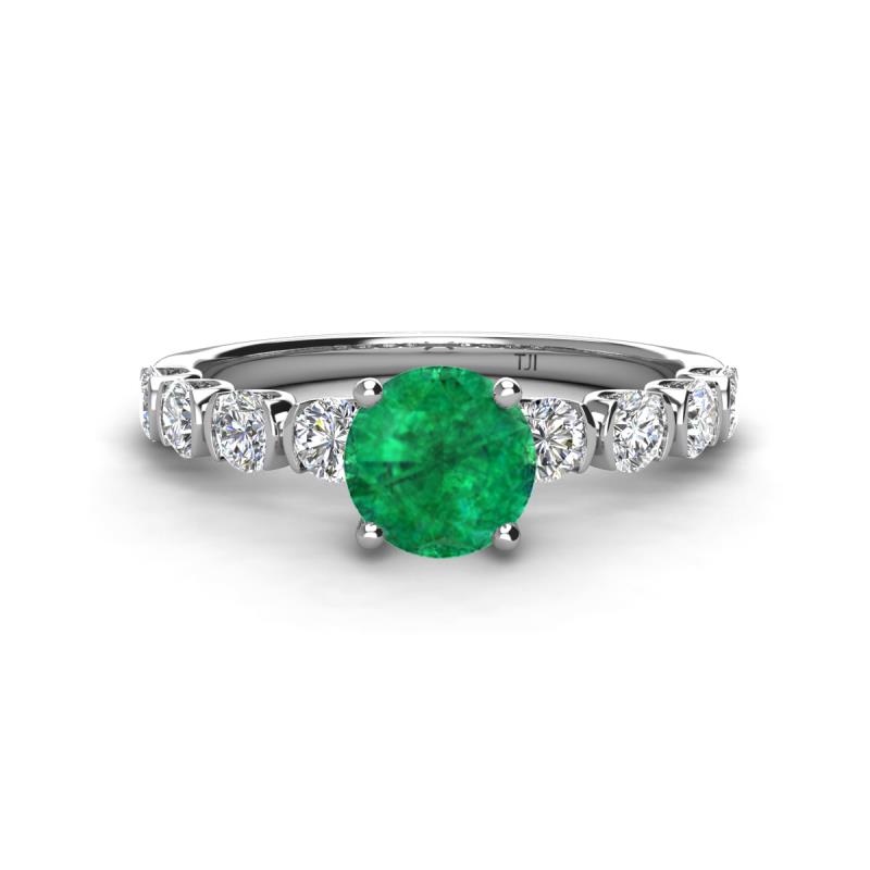 Julian Desire 6.00 mm Round Emerald and Bezel Set Diamond Engagement Ring 