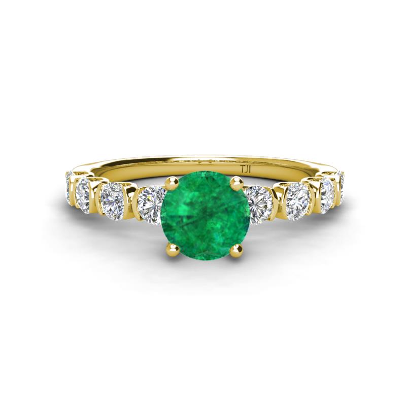 Julian Desire 6.00 mm Round Emerald and Bezel Set Diamond Engagement Ring 