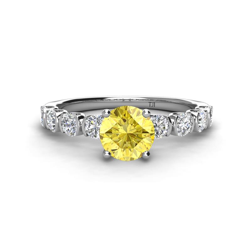 Julian Desire 6.00 mm Round Lab Created Yellow Sapphire and Bezel Set Diamond Engagement Ring 