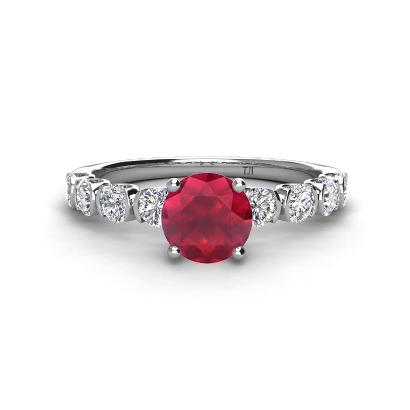 Julian Desire 6.00 mm Round Ruby and Bezel Set Diamond Engagement Ring 