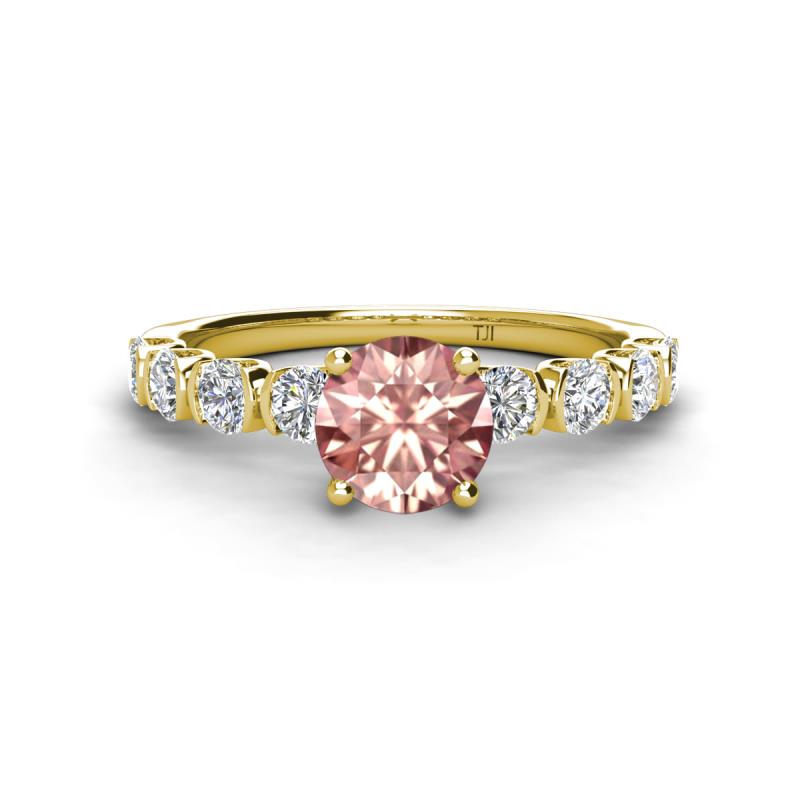 Julian Desire 6.50 mm Round Morganite and Bezel Set Diamond Engagement Ring 