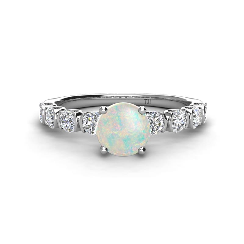 Julian Desire 6.00 mm Round Opal and Bezel Set Diamond Engagement Ring 