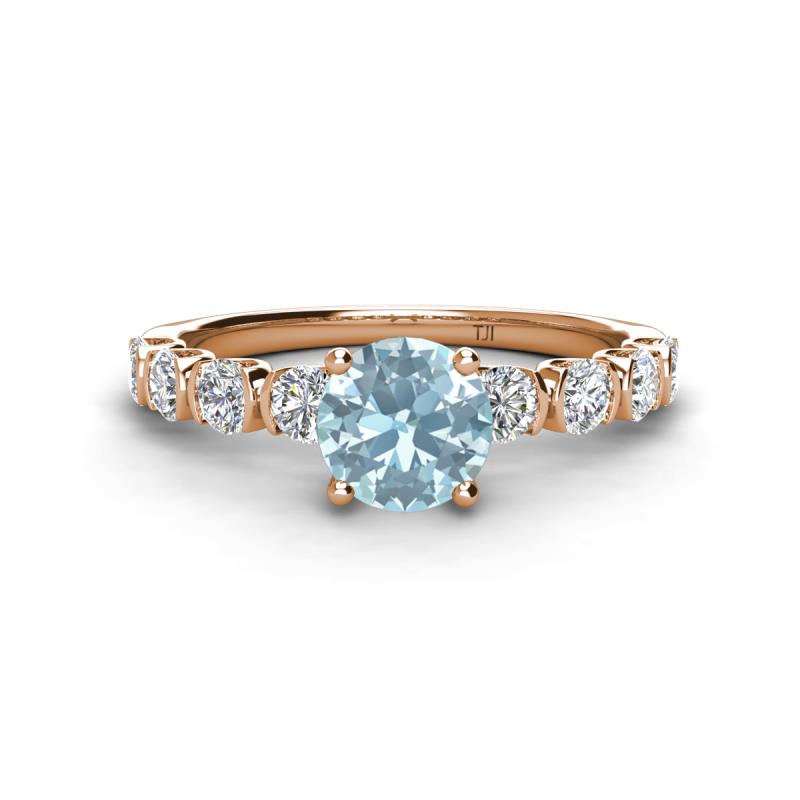 Julian Desire 6.50 mm Round Aquamarine and Bezel Set Diamond Engagement Ring 