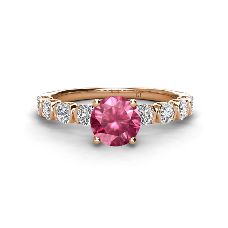Julian Desire 6.50 mm Round Pink Tourmaline and Bezel Set Diamond Engagement Ring 