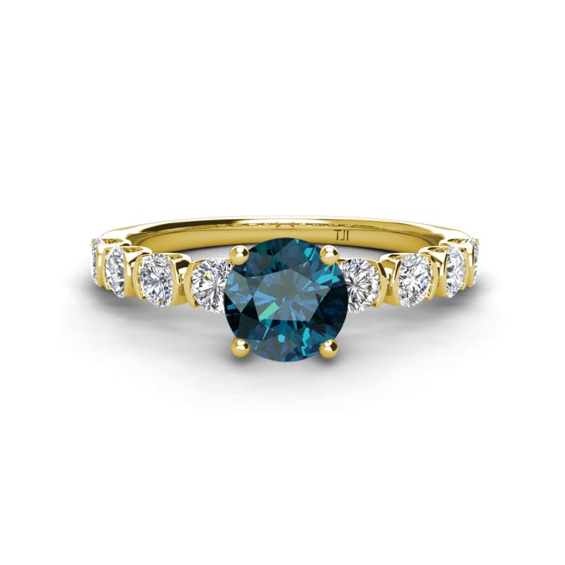 Julian Desire 6.50 mm Round Blue and White Diamond Engagement Ring 