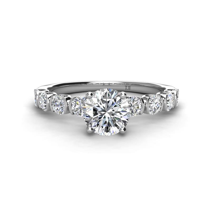 Julian Desire 6.50 mm Round Forever Brilliant Moissanite and Bezel Set Diamond Engagement Ring 