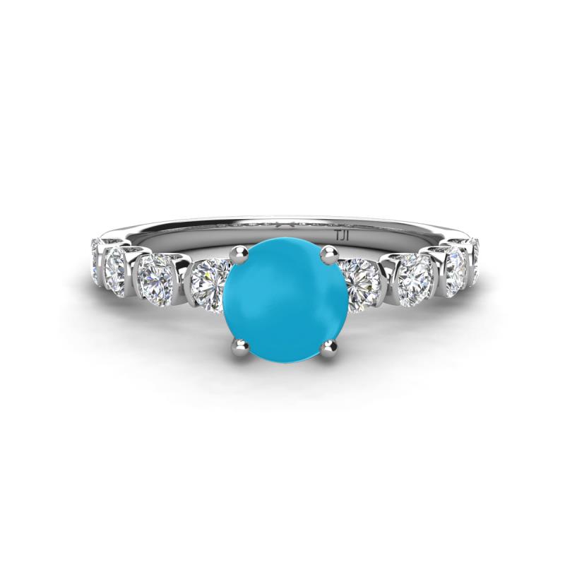 Julian Desire 6.00 mm Round Turquoise and Bezel Set Diamond Engagement Ring 