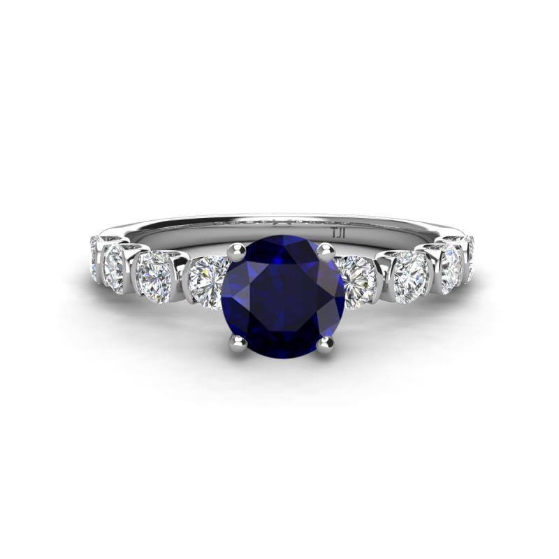 Julian Desire 6.00 mm Round Blue Sapphire and Bezel Set Diamond Engagement Ring 
