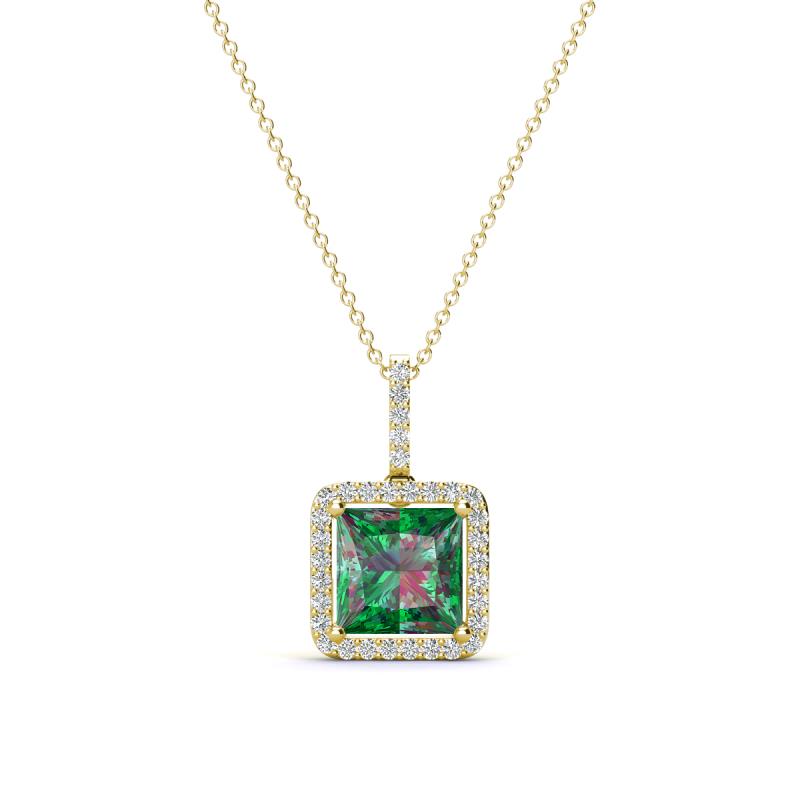 Charlene 6.50 mm Princess Cut Lab Created Alexandrite and Round Diamond Halo Pendant Necklace 