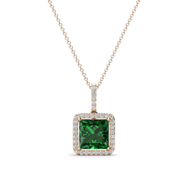 Charlene 6.50 mm Princess Cut Lab Created Created Emerald and Round Diamond Halo Pendant Necklace 