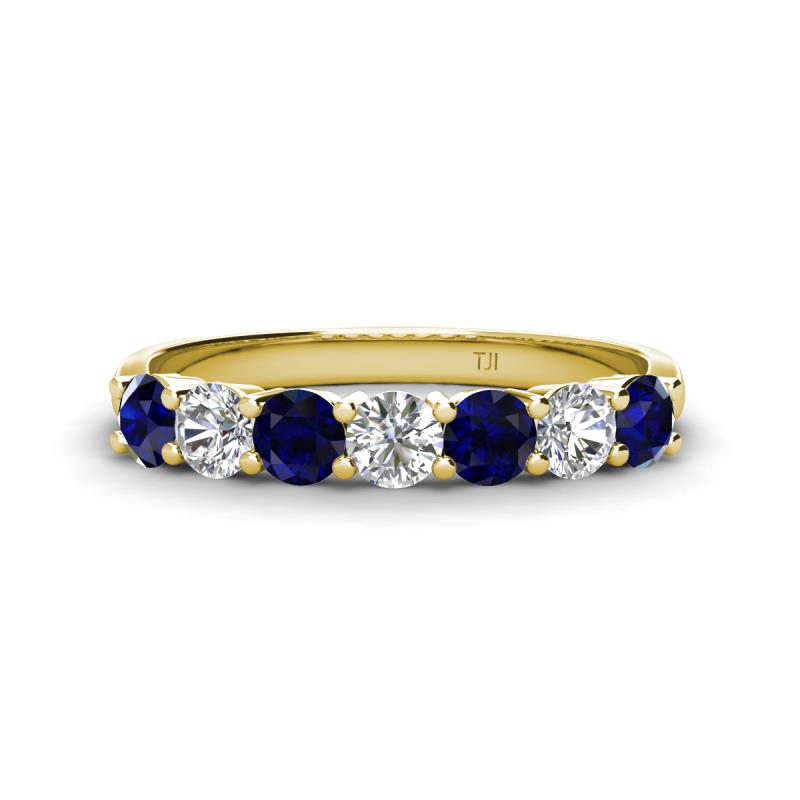 Kathleen 3.40 mm Round Blue Sapphire and Diamond 7 Stone Wedding Band 