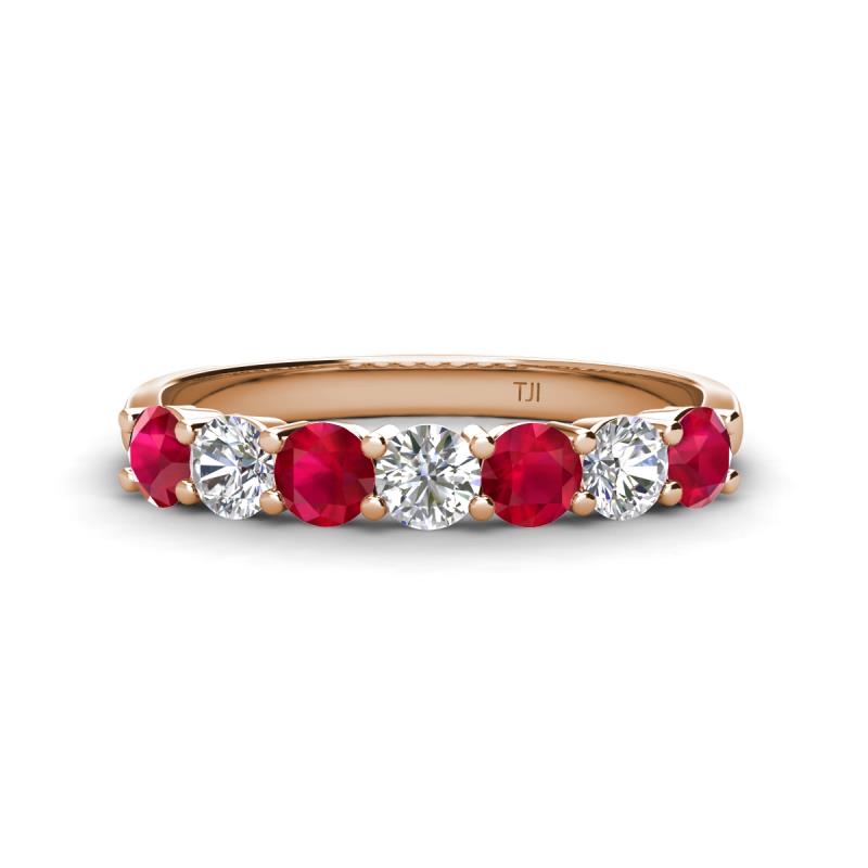 Kathleen 3.40 mm Round Ruby and Diamond 7 Stone Wedding Band 