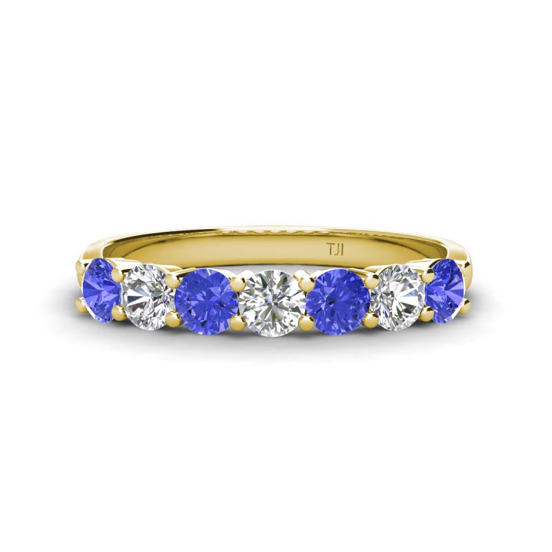 Kathleen 3.40 mm Round Tanzanite and Diamond 7 Stone Wedding Band 