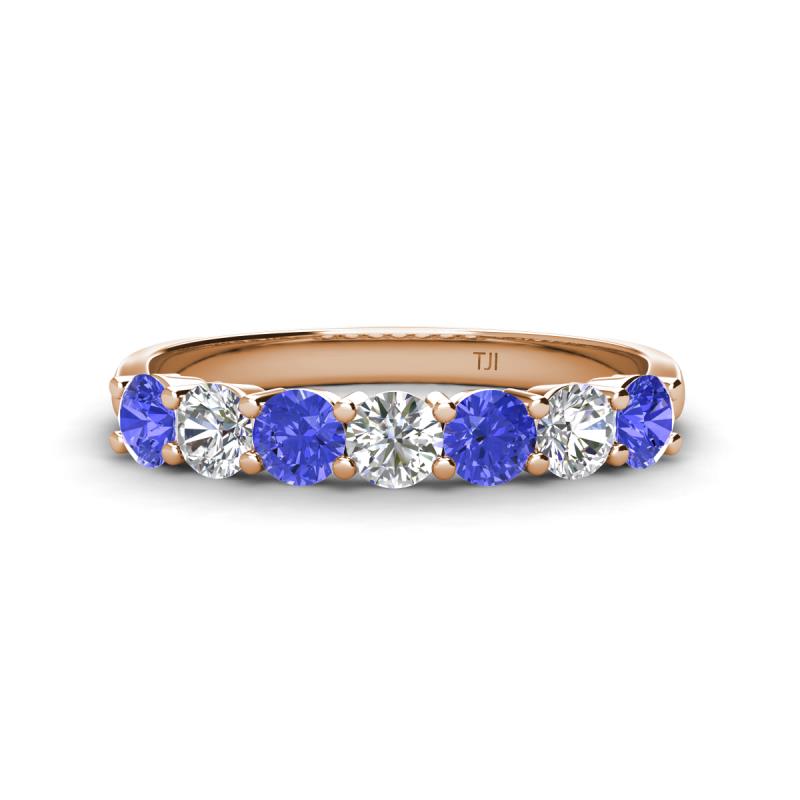 Kathleen 3.40 mm Round Tanzanite and Diamond 7 Stone Wedding Band 