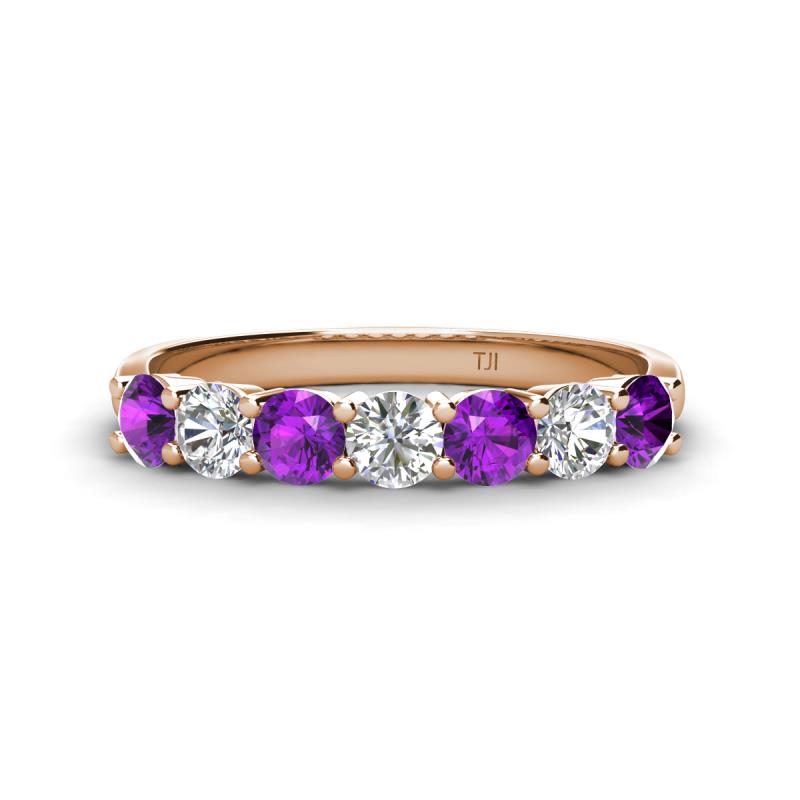 Kathleen 3.40 mm Round Amethyst and Diamond 7 Stone Wedding Band 