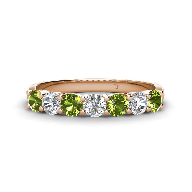 Kathleen 3.40 mm Round Peridot and Diamond 7 Stone Wedding Band 