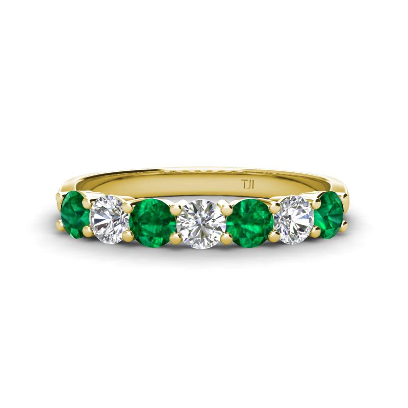 Kathleen 3.40 mm Round Emerald and Diamond 7 Stone Wedding Band 