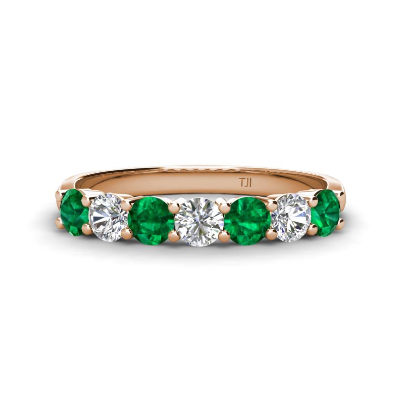 Kathleen 3.40 mm Round Emerald and Diamond 7 Stone Wedding Band 