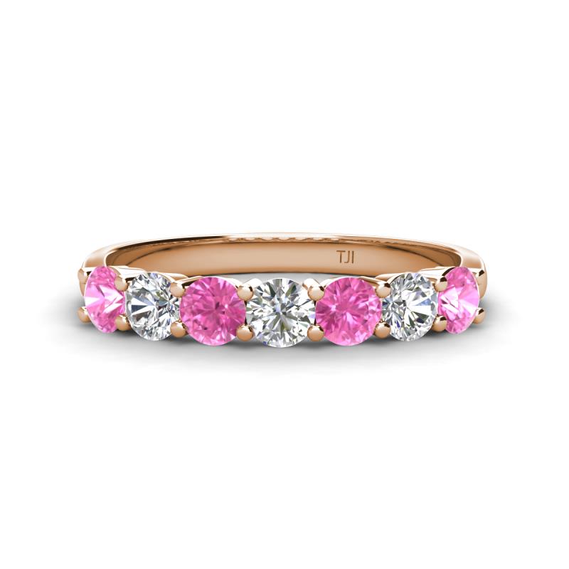 Kathleen 3.40 mm Round Pink Sapphire and Diamond 7 Stone Wedding Band 