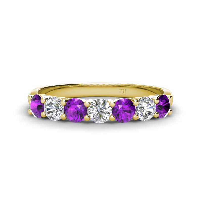 Kathleen 3.40 mm Round Amethyst and Diamond 7 Stone Wedding Band 