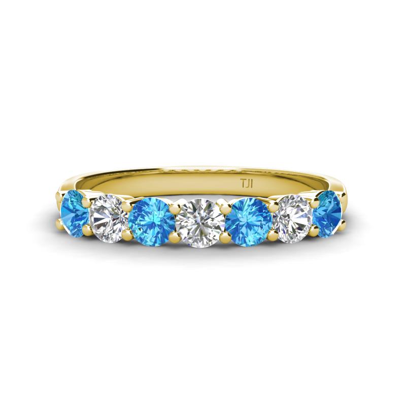 Kathleen 3.40 mm Round Blue Topaz and Diamond 7 Stone Wedding Band 